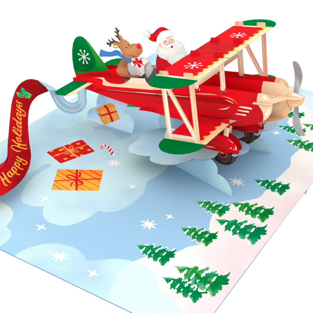 Christmas Santa's Airplane Adventure 3D Pop up greeting card