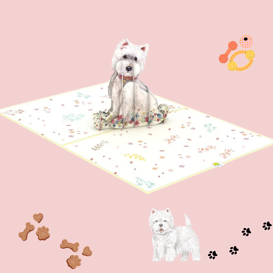 Adorable Terrier with Flowers Pop-Up Card