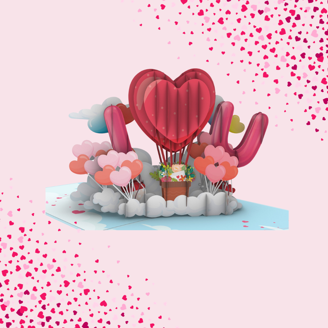 Blooming Hearts Balloon Bouquet Pop-Up Card, Valentines Day, Anniversary Card