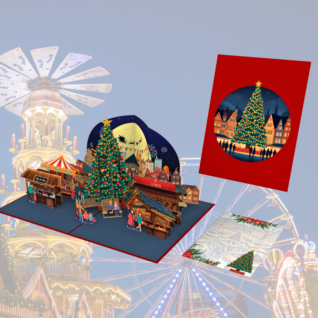 Christmas German Market 3D pop up greeting card