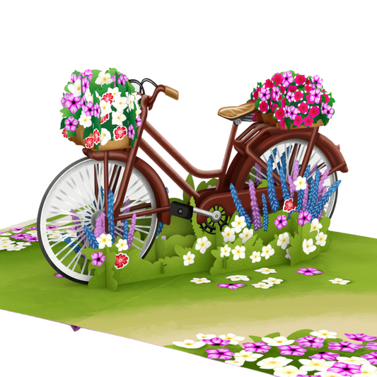 Flower Bicycle 3D Pop Up Card for her women, Birthday, thinking of you, get well soon greeting card