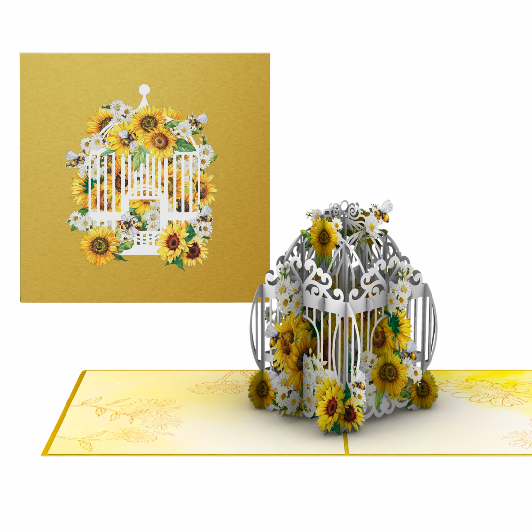 Bee Sunflower Birdcage pop up card, Mother's Day card, Birthday pop up card, 3D birdcage, Get well soon, Thinking of you