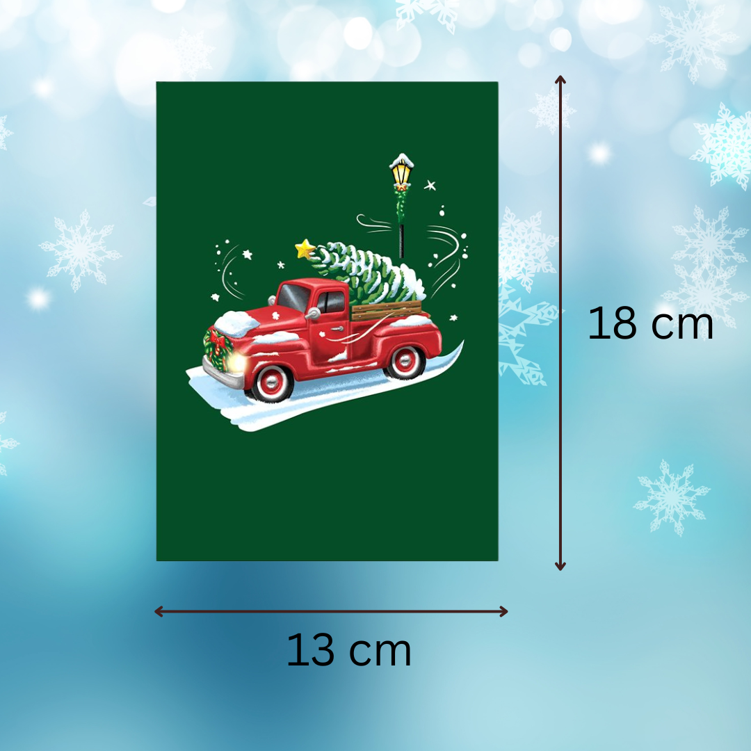 Christmas tree on Red Truck 3D pop up greeting card