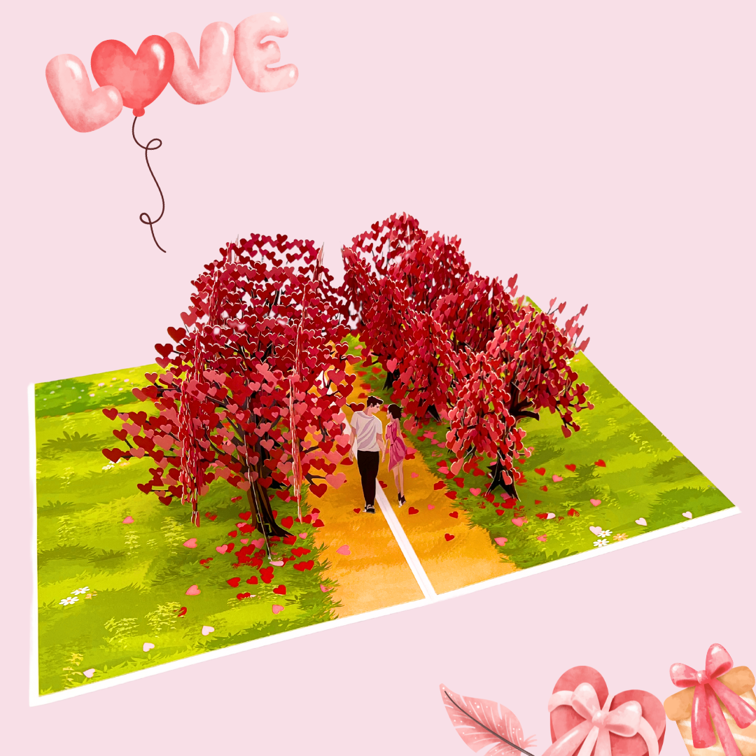 Lovers' Lane Heart Tree Avenue 3D Pop-Up Card Anniversary Valentines Day Wedding Engagement greeting card