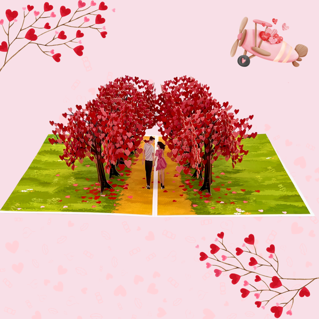 Lovers' Lane Heart Tree Avenue 3D Pop-Up Card Anniversary Valentines Day Wedding Engagement greeting card