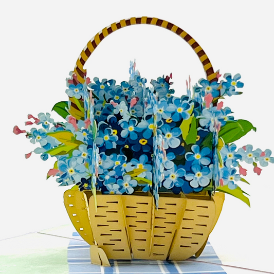 Blue forget me nots basket pop up card, Flowers Mothers Day pop up card, 3D flower cards for any occasions