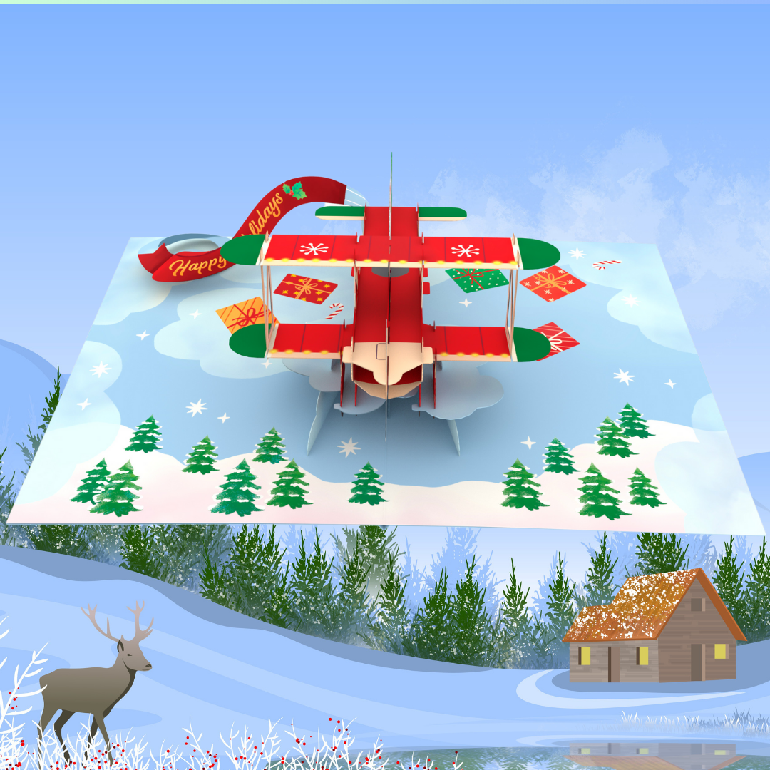 Christmas Santa's Airplane Adventure 3D Pop up greeting card