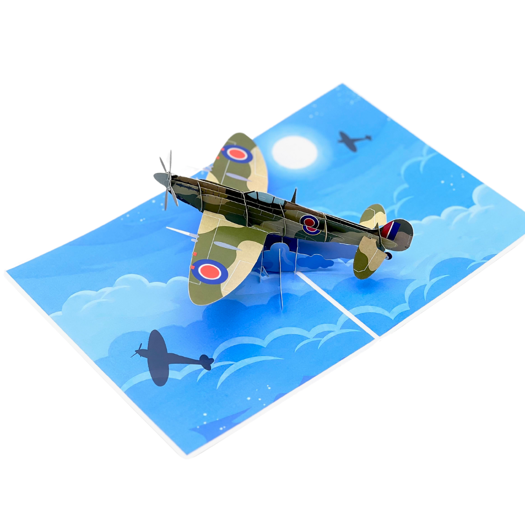 3D Spitfire Pop Up Card – Distinctive Aviation Birthday Card for Men, Ideal for Father's Day, A Unique Celebration of Vintage WW2 Aircraft for Pilots and Airplane Enthusiasts