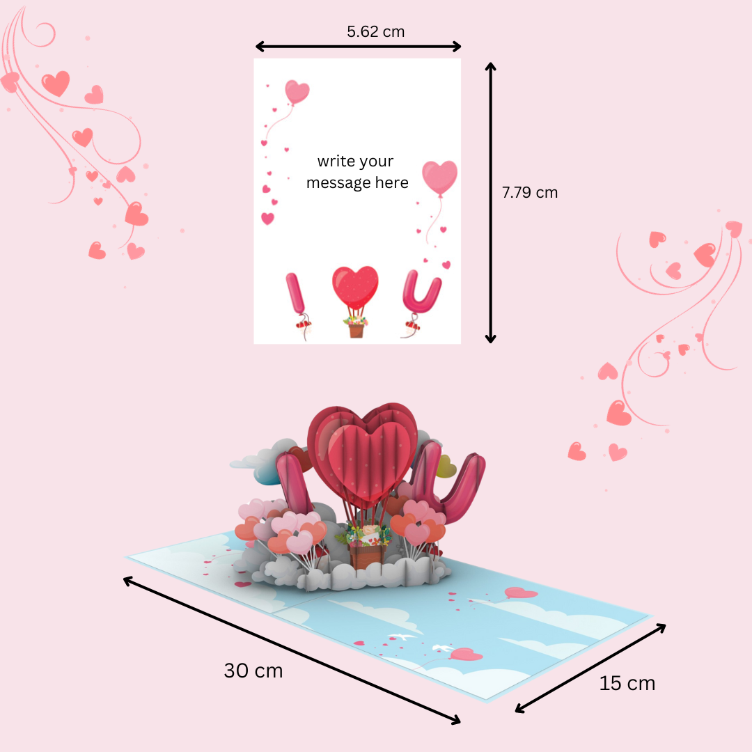 Blooming Hearts Balloon Bouquet Pop-Up Card, Valentines Day, Anniversary Card