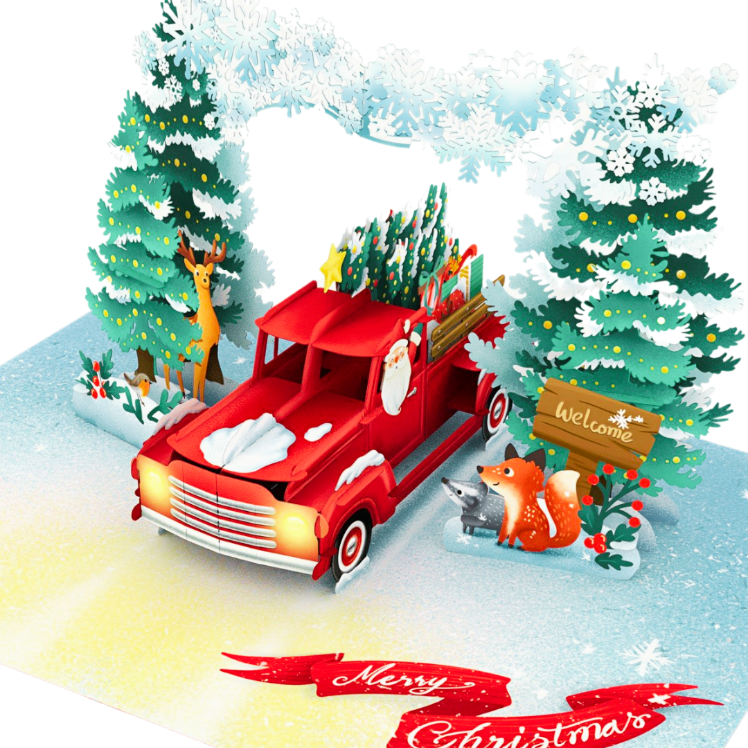 Merry Christmas truck 3D pop up greeting card