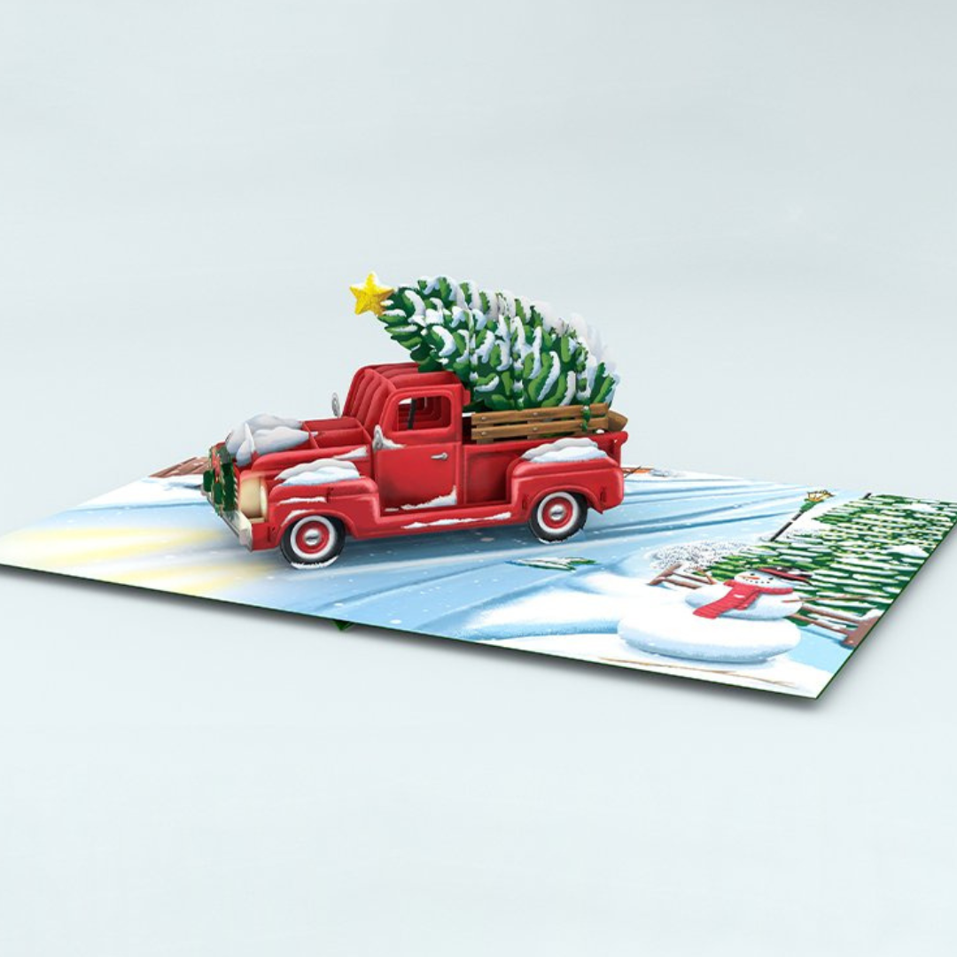 Christmas tree on Red Truck 3D pop up greeting card