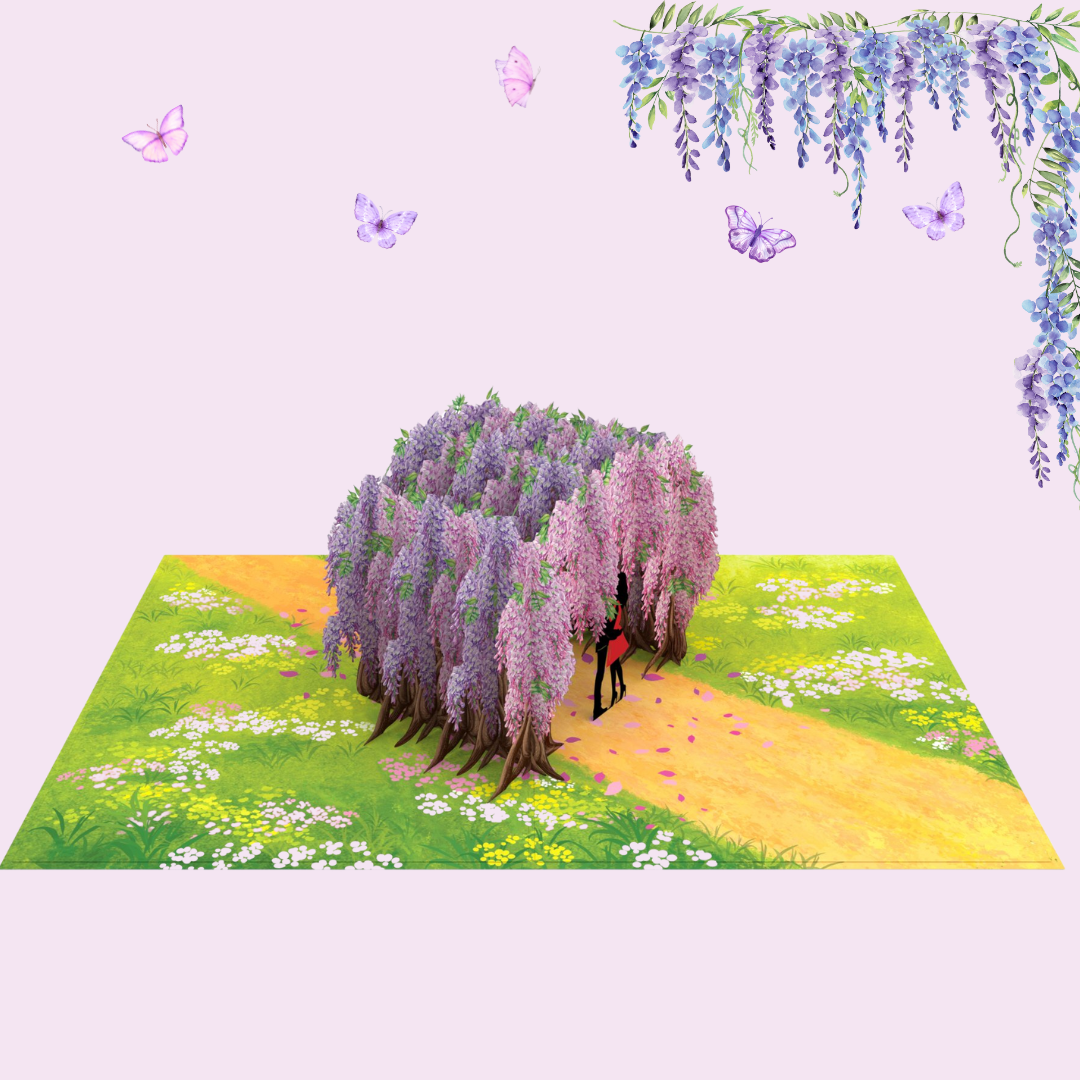 Wisteria garden Wedding, Anniversary, Engagement, Valentine's Day Couple 3D greeting pop up card