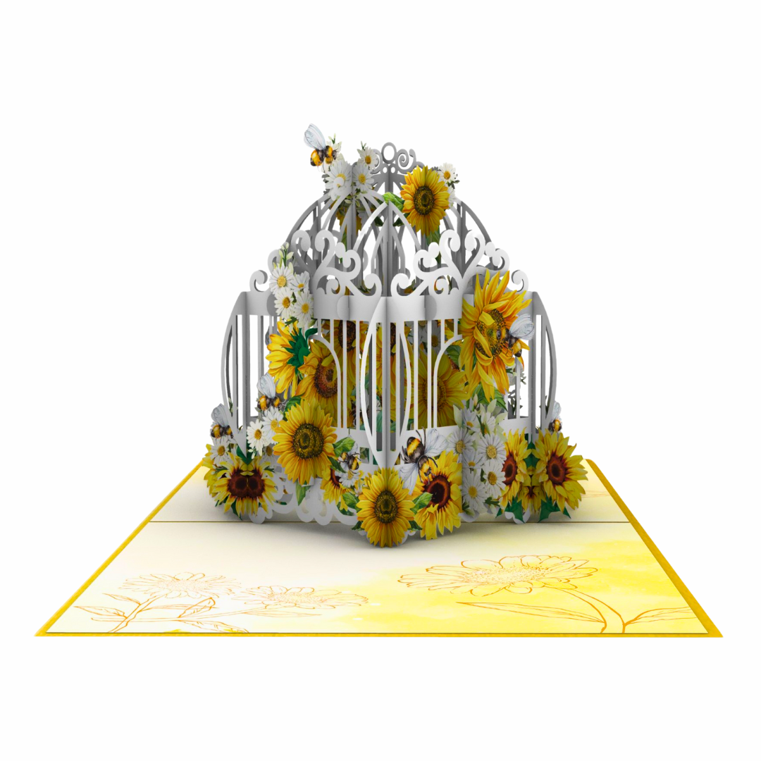 Bee Sunflower Birdcage pop up card, Mother's Day card, Birthday pop up card, 3D birdcage, Get well soon, Thinking of you