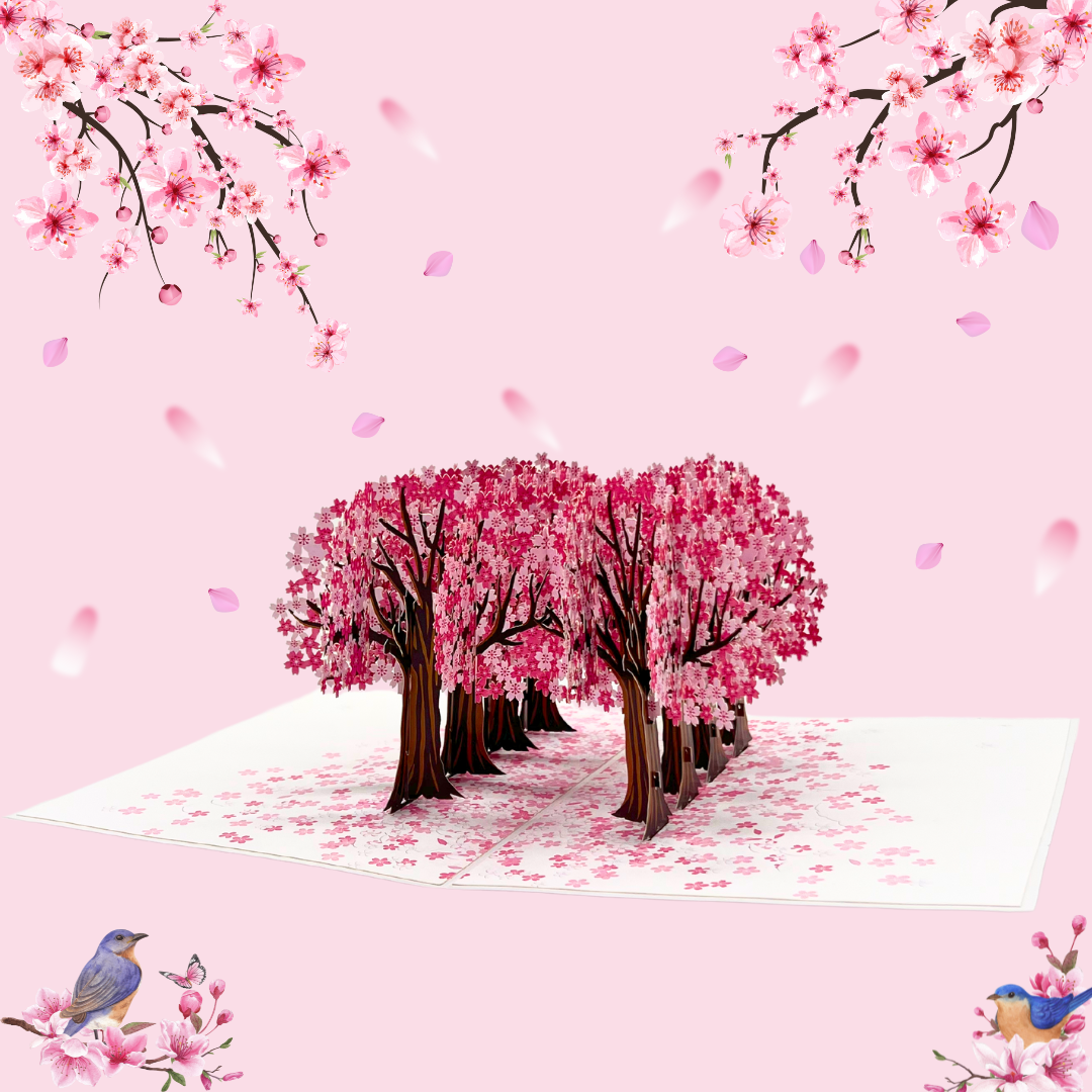 Cherry blossom trees pop up card, Mothers Day pop up card, Spring birthday card, 3D card for any occasion