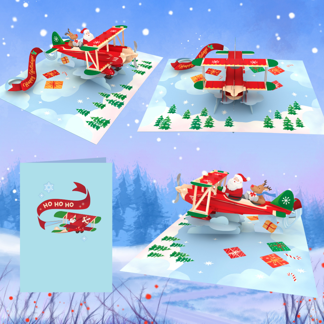 Christmas Santa's Airplane Adventure 3D Pop up greeting card