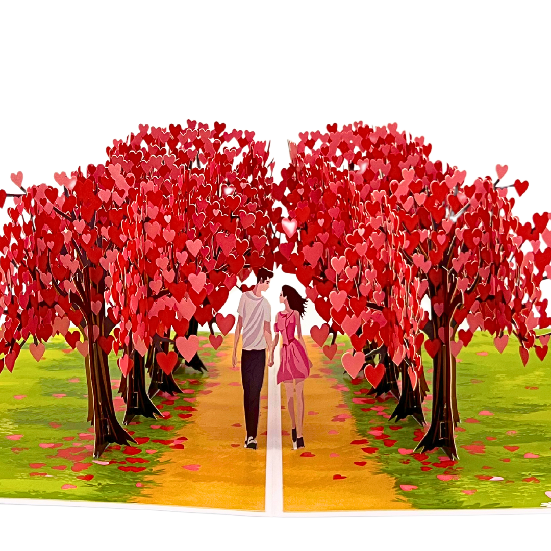 Lovers' Lane Heart Tree Avenue 3D Pop-Up Card Anniversary Valentines Day Wedding Engagement greeting card