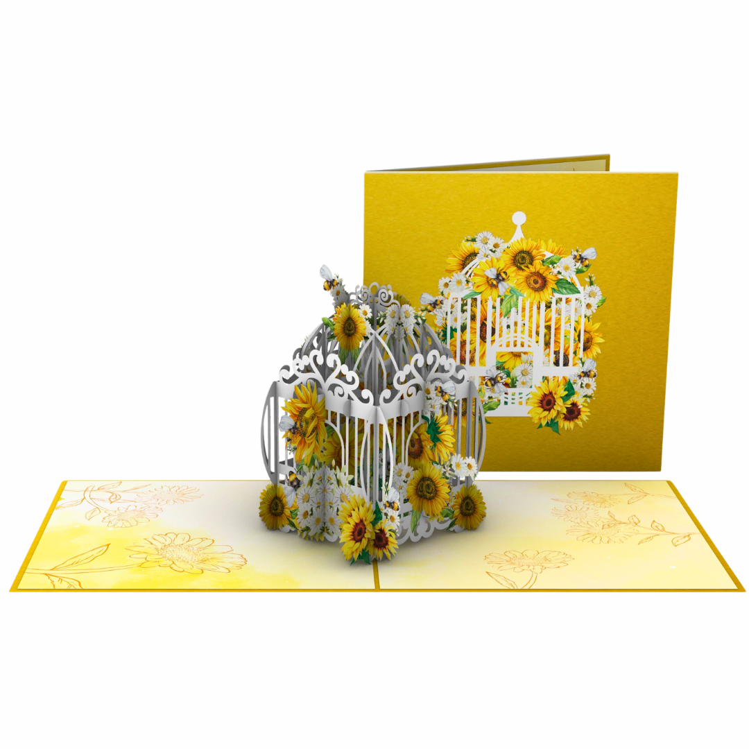 Bee Sunflower Birdcage pop up card, Mother's Day card, Birthday pop up card, 3D birdcage, Get well soon, Thinking of you