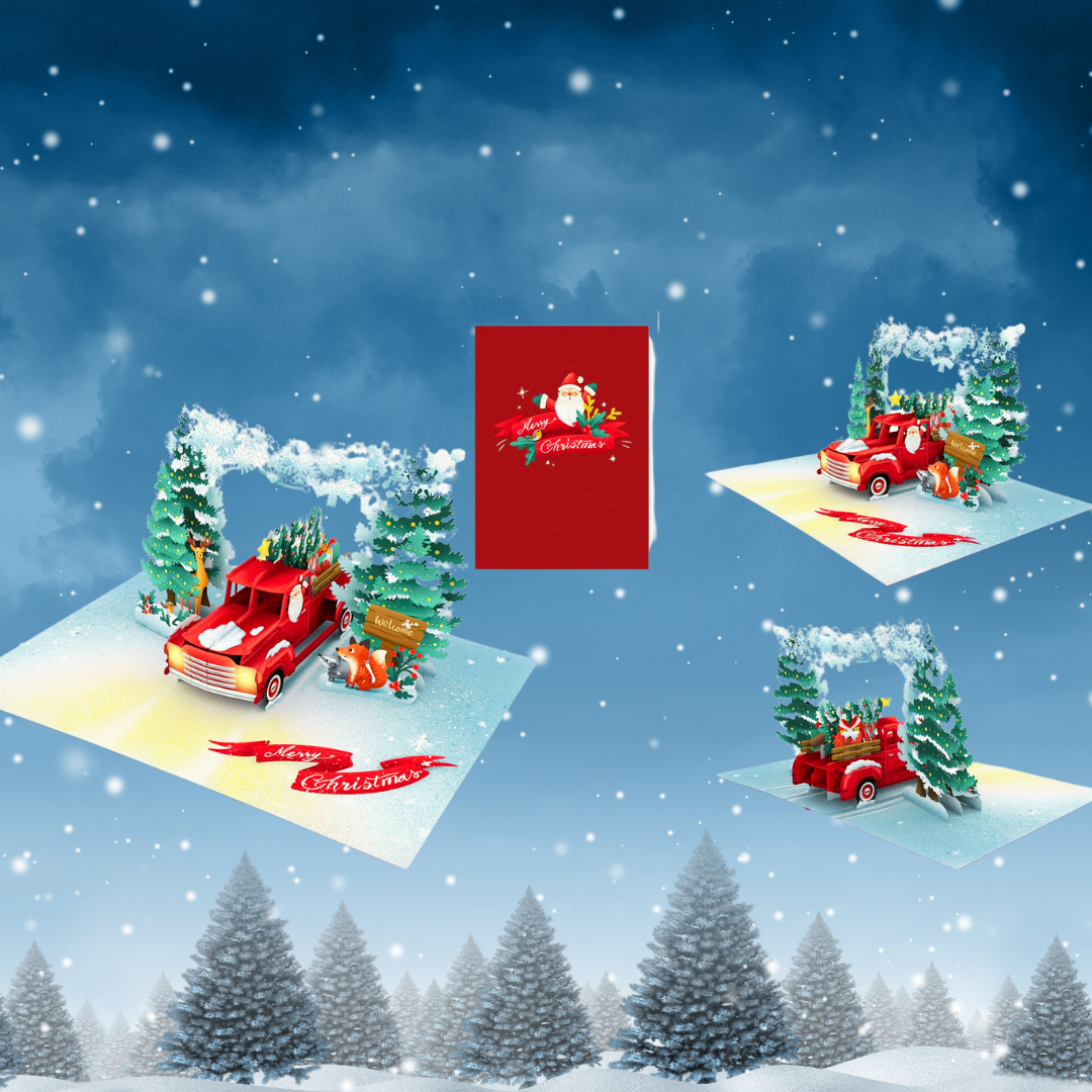 Merry Christmas truck 3D pop up greeting card