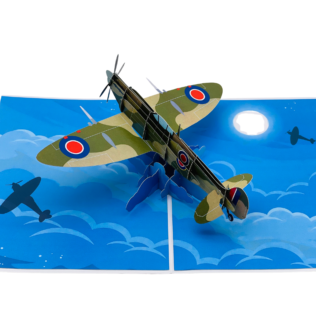 3D Spitfire Pop Up Card – Distinctive Aviation Birthday Card for Men, Ideal for Father's Day, A Unique Celebration of Vintage WW2 Aircraft for Pilots and Airplane Enthusiasts