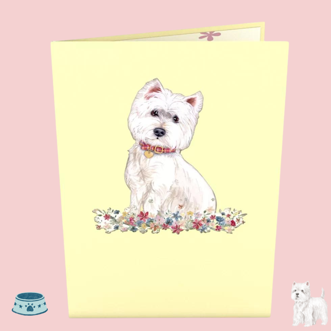 Adorable Terrier with Flowers Pop-Up Card