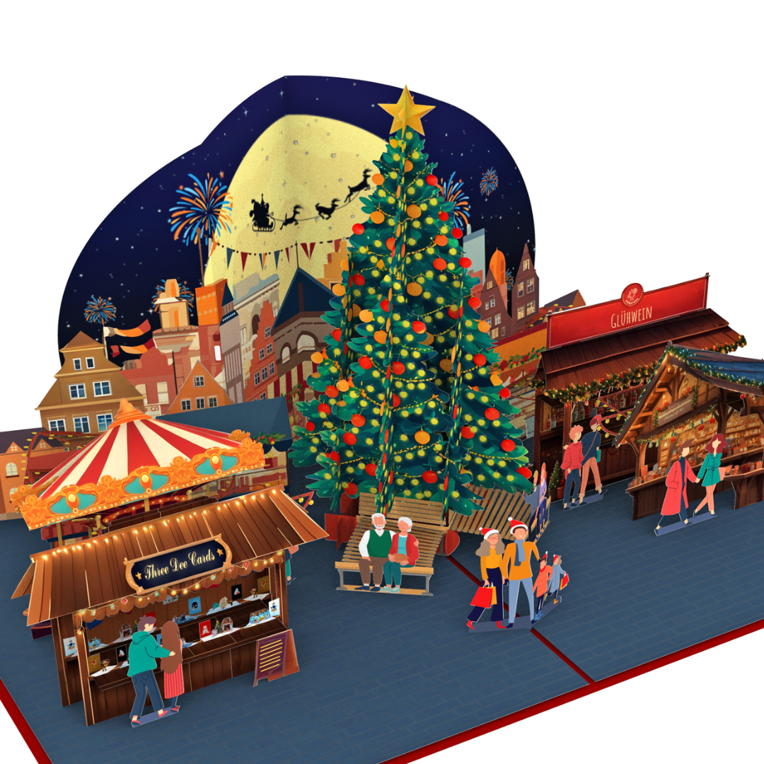 Christmas German Market 3D pop up greeting card