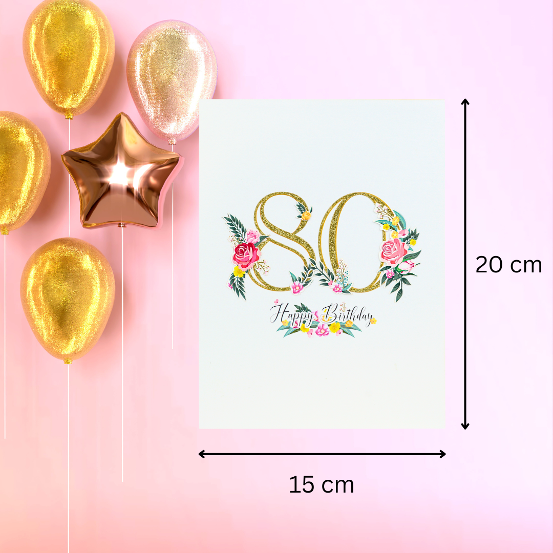 80th Birthday 3D pop up greeting card