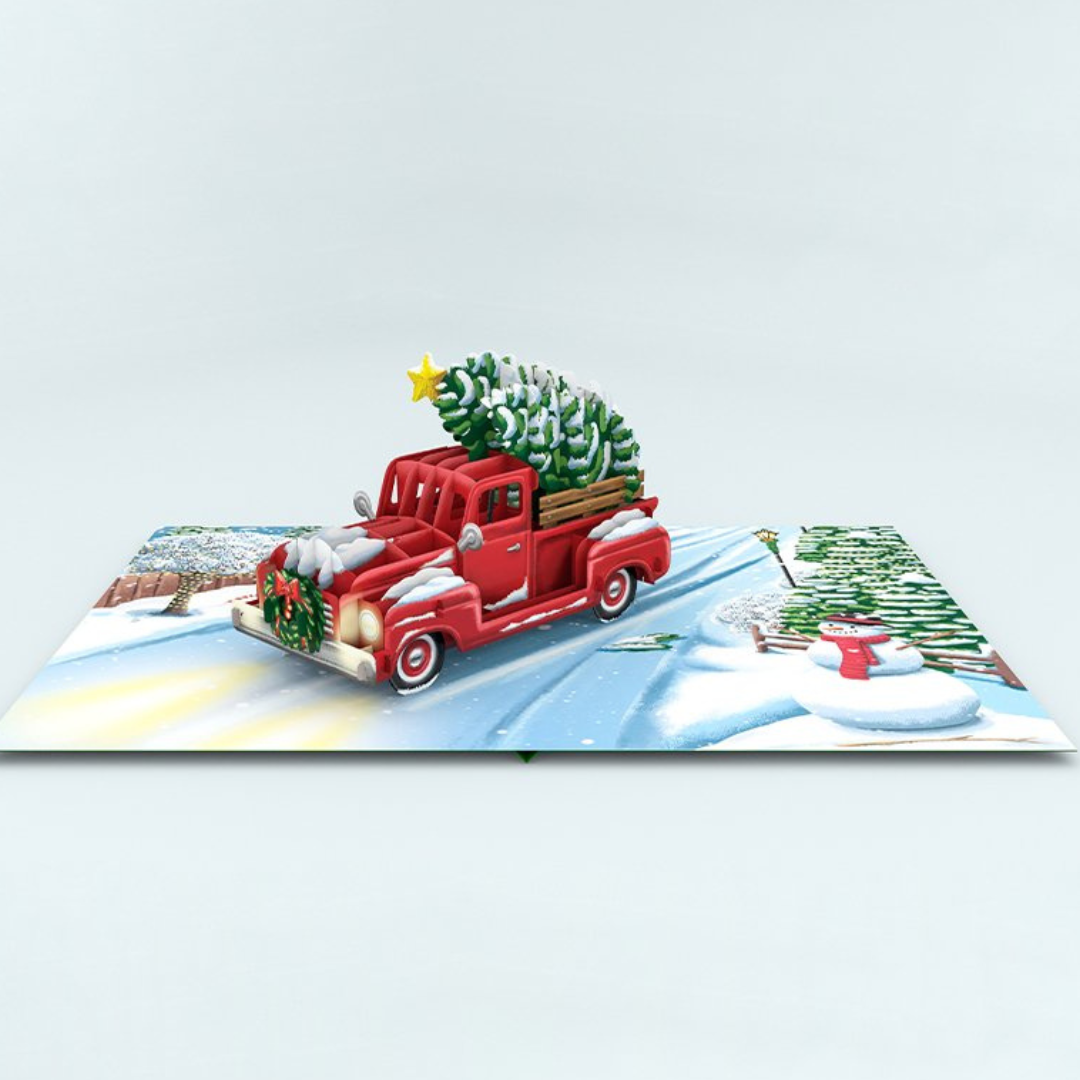 Christmas tree on Red Truck 3D pop up greeting card