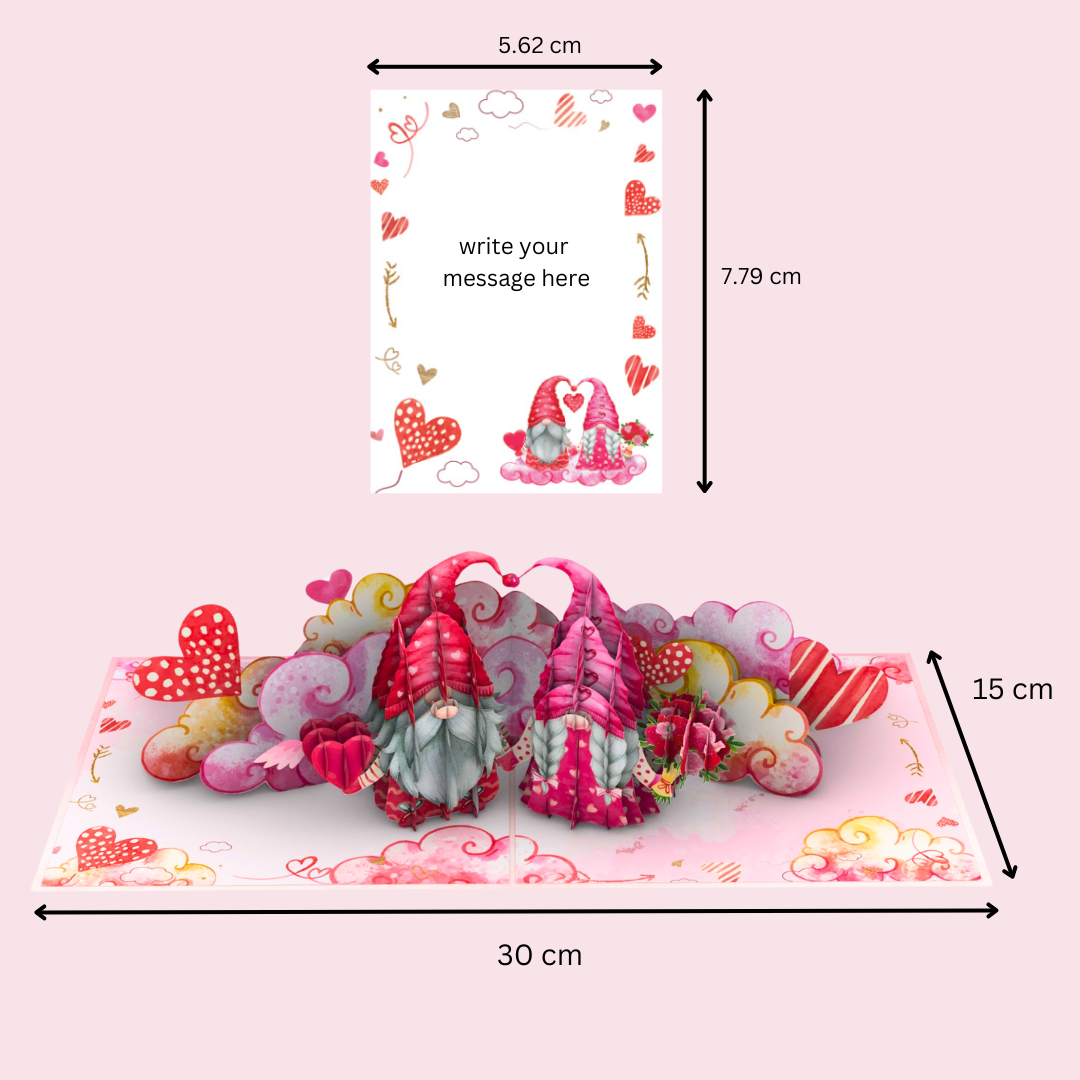 Enchanted Love Gnomes Pop Up 3D Valentines Day Anniversary Engagement Wedding Greeting Card