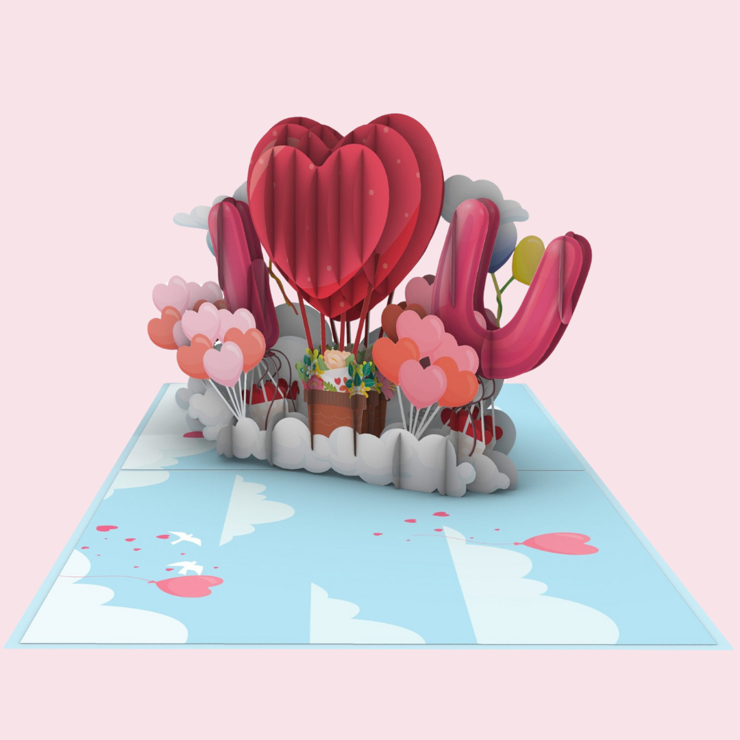 Blooming Hearts Balloon Bouquet Pop-Up Card, Valentines Day, Anniversary Card