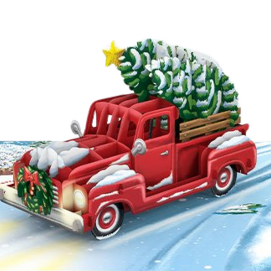 Christmas tree on Red Truck 3D pop up greeting card