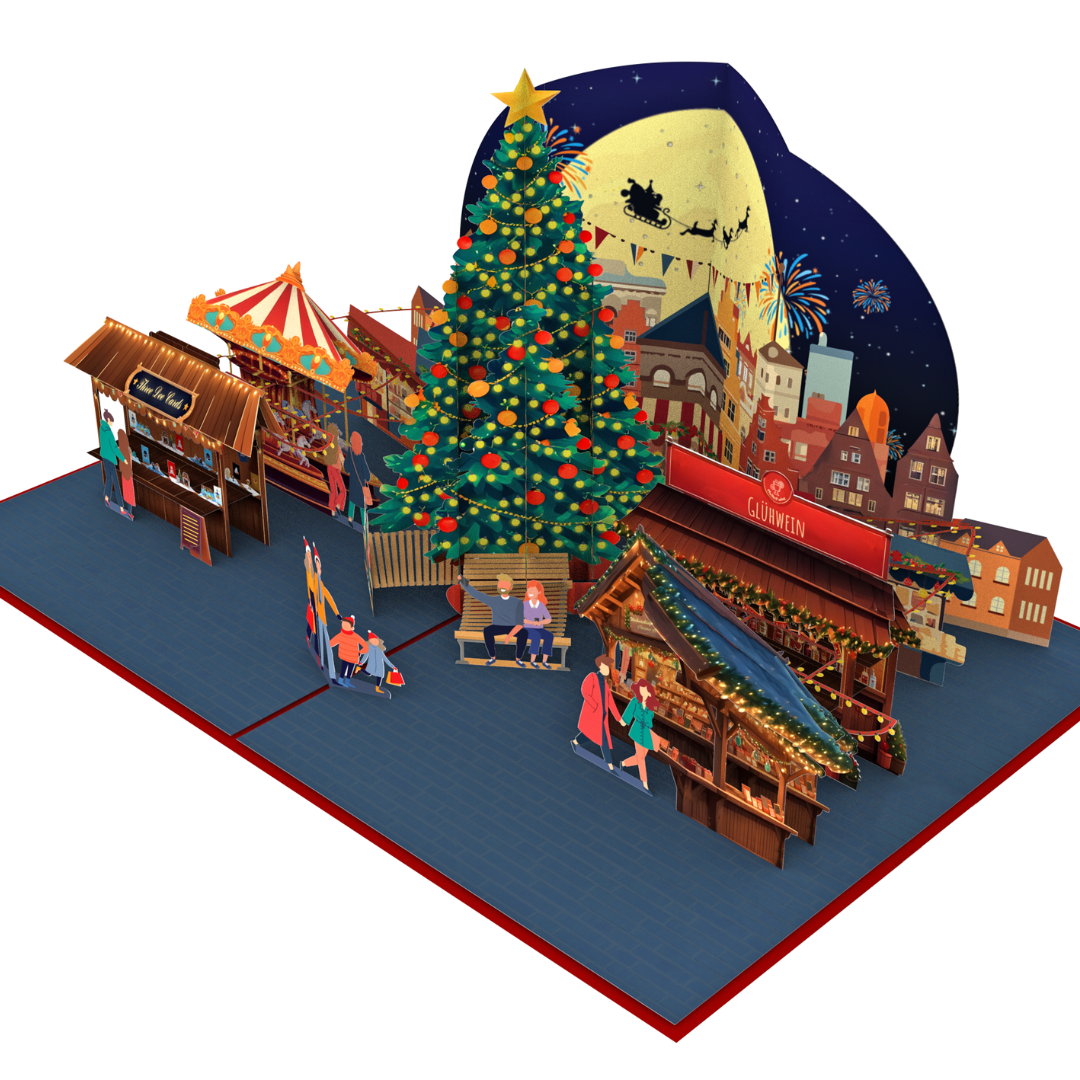 Christmas German Market 3D pop up greeting card