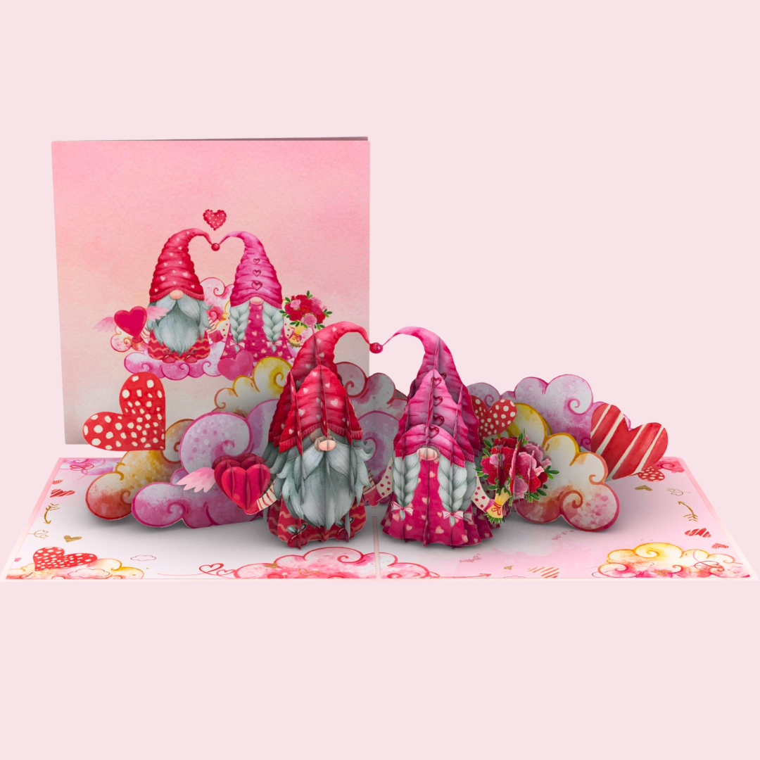 Enchanted Love Gnomes Pop Up 3D Valentines Day Anniversary Engagement Wedding Greeting Card