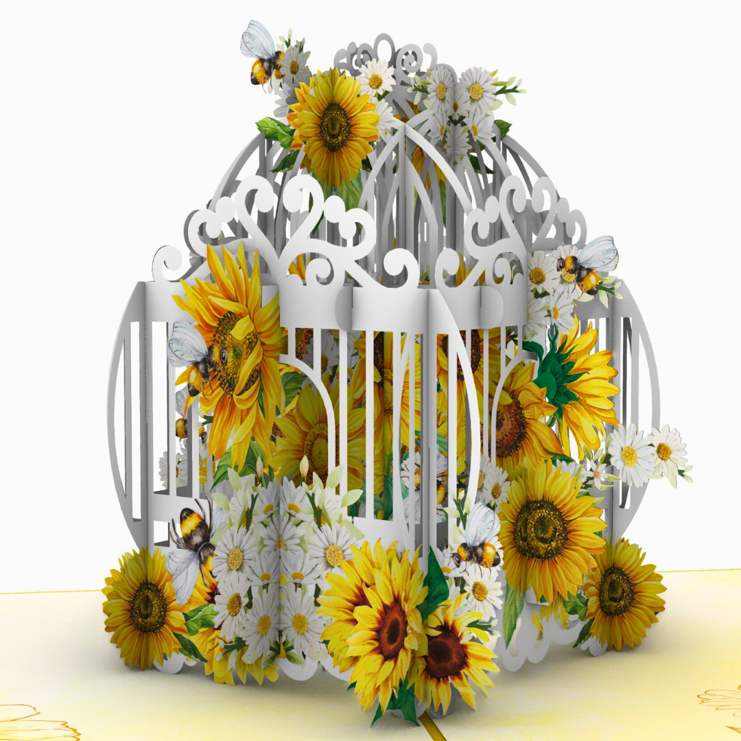 Bee Sunflower Birdcage pop up card, Mother's Day card, Birthday pop up card, 3D birdcage, Get well soon, Thinking of you