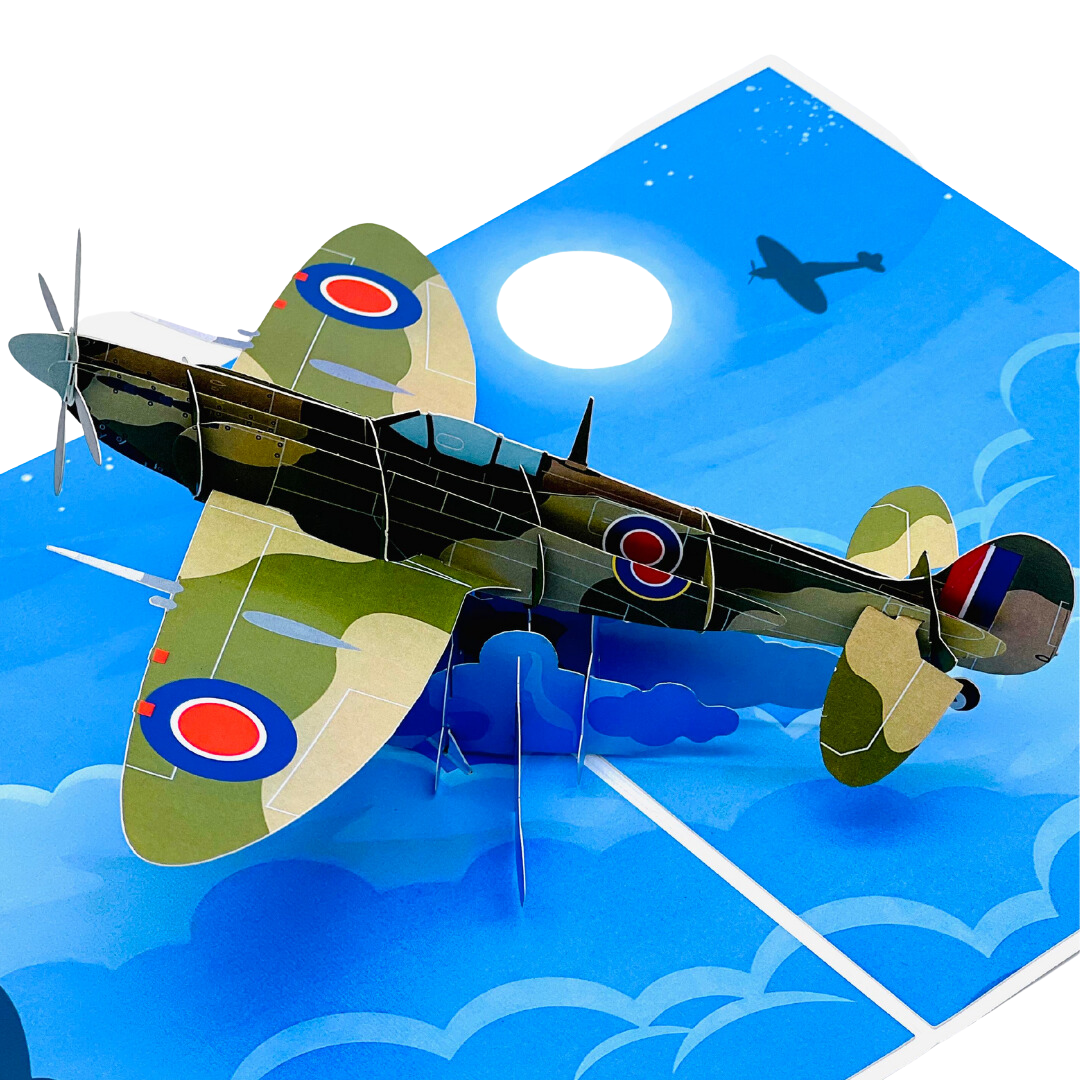 3D Spitfire Pop Up Card – Distinctive Aviation Birthday Card for Men, Ideal for Father's Day, A Unique Celebration of Vintage WW2 Aircraft for Pilots and Airplane Enthusiasts