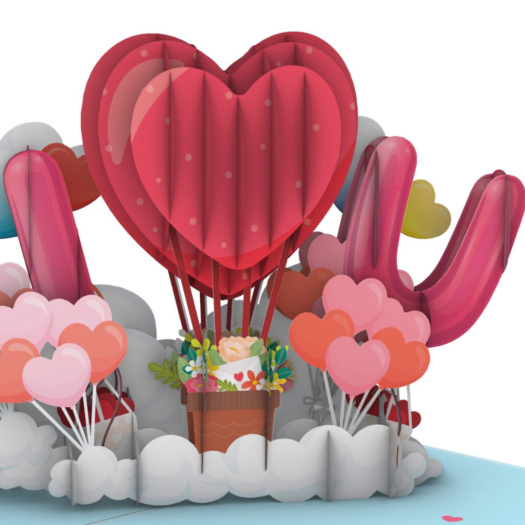 Blooming Hearts Balloon Bouquet Pop-Up Card, Valentines Day, Anniversary Card