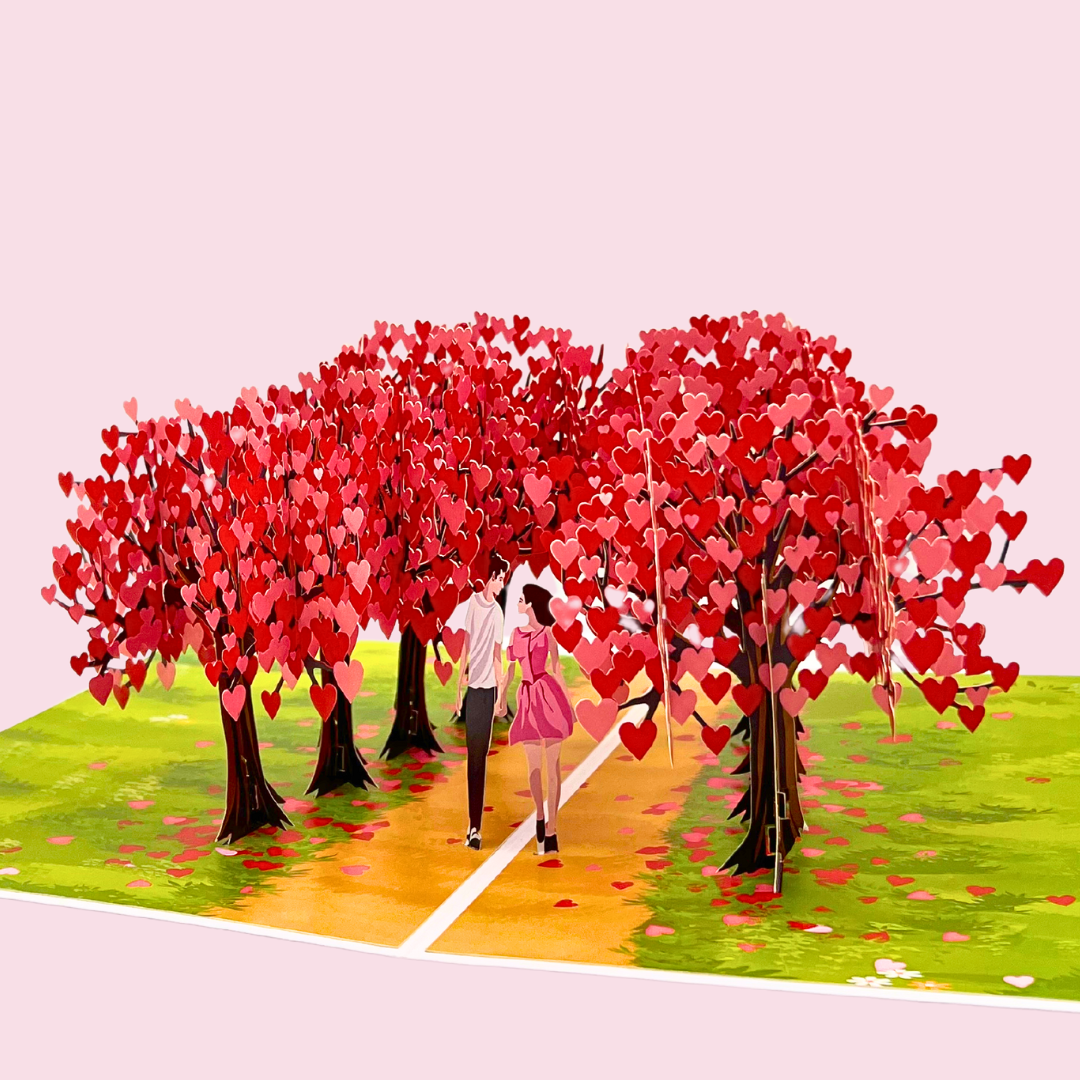 Lovers' Lane Heart Tree Avenue 3D Pop-Up Card Anniversary Valentines Day Wedding Engagement greeting card