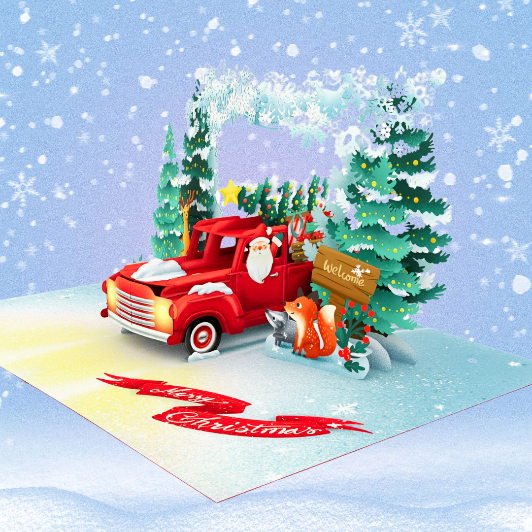 Merry Christmas truck 3D pop up greeting card