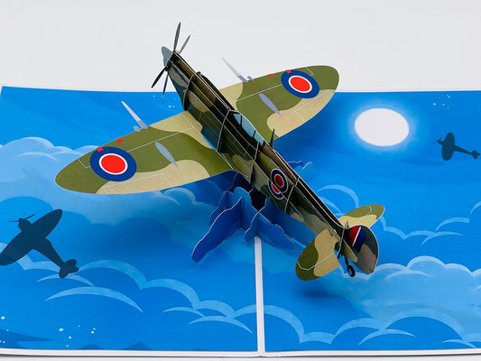 3D Spitfire Pop Up Card – Distinctive Aviation Birthday Card for Men, Ideal for Father's Day, A Unique Celebration of Vintage WW2 Aircraft for Pilots and Airplane Enthusiasts