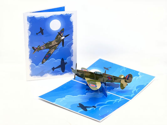 3D Spitfire Pop Up Card – Distinctive Aviation Birthday Card for Men, Ideal for Father's Day, A Unique Celebration of Vintage WW2 Aircraft for Pilots and Airplane Enthusiasts