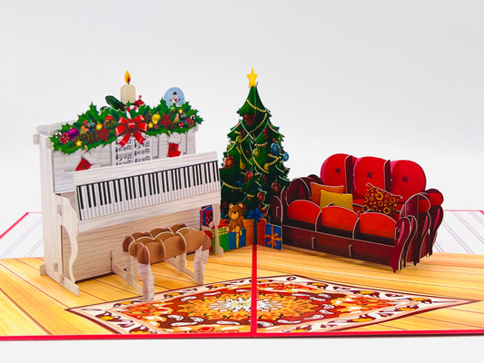 "Yuletide Serenade": Christmas Living Room Pop-Up Card