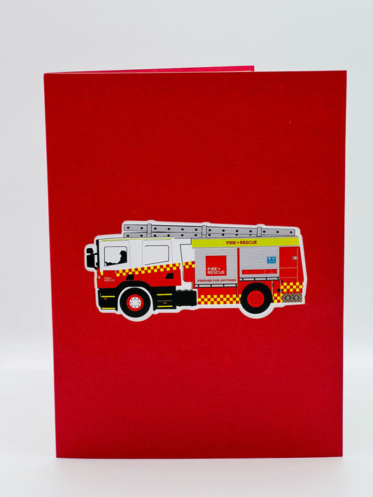 Fire engine pop up card, 3D fire truck pop up card, Birthday card, Get well soon, Thinking of you, Father's Day card