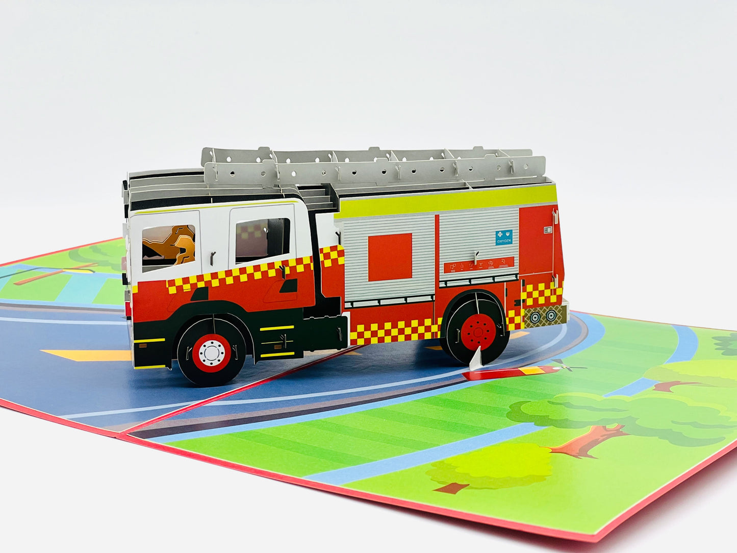 Fire engine pop up card, 3D fire truck pop up card, Birthday card for him men, Get well soon, Thinking of you, Father's Day card