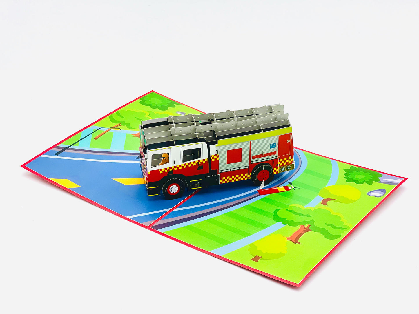 Fire engine pop up card, 3D fire truck pop up card, Birthday card for him men, Get well soon, Thinking of you, Father's Day card