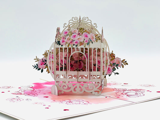 Flower Birdcage pop up card, Mother's Day card, Birthday pop up card, 3D birdcage, Get well soon, Thinking of you