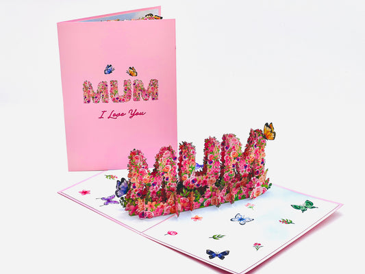 Floral best "Mum, I love you" pop up card