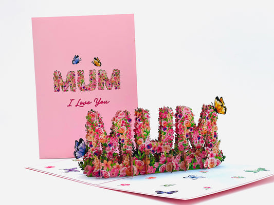 Floral best "Mum, I love you" pop up card