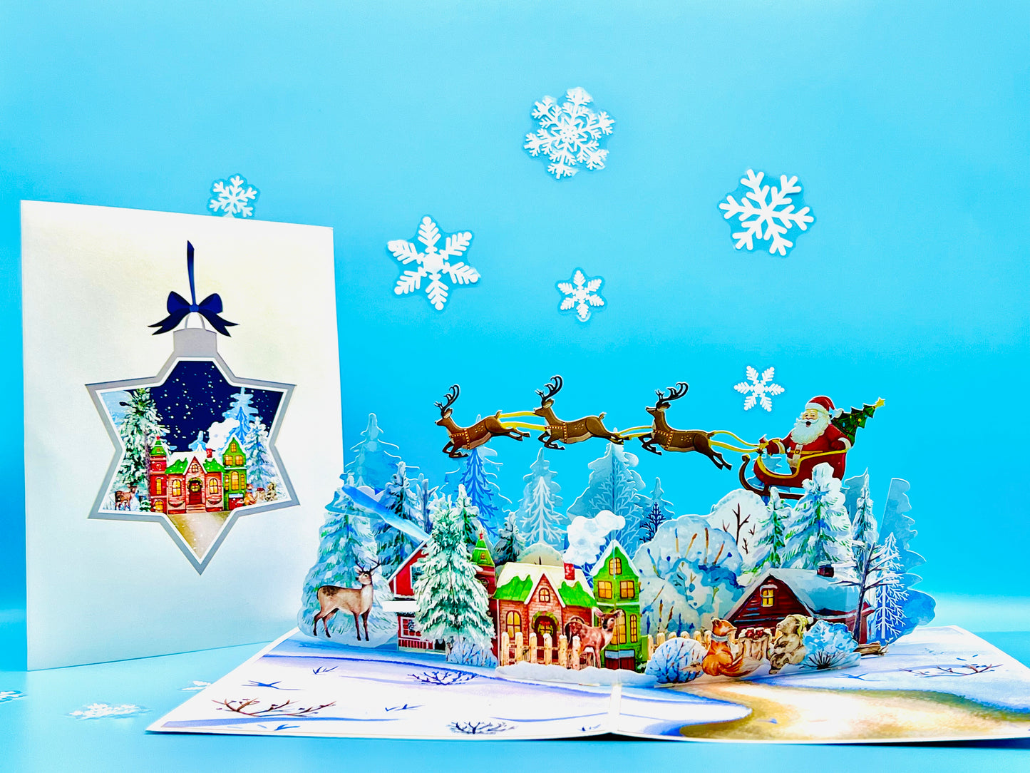 Christmas Santa's Magical Flight, 3D Winter Wonderland 3D Pop-Up Greeting Card