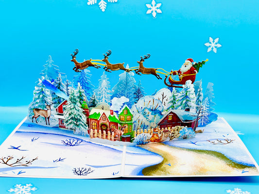 Christmas Santa's Magical Flight, 3D Winter Wonderland Pop-Up Card