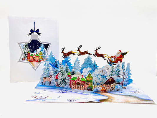 Christmas Santa's Magical Flight, 3D Winter Wonderland Pop-Up Card