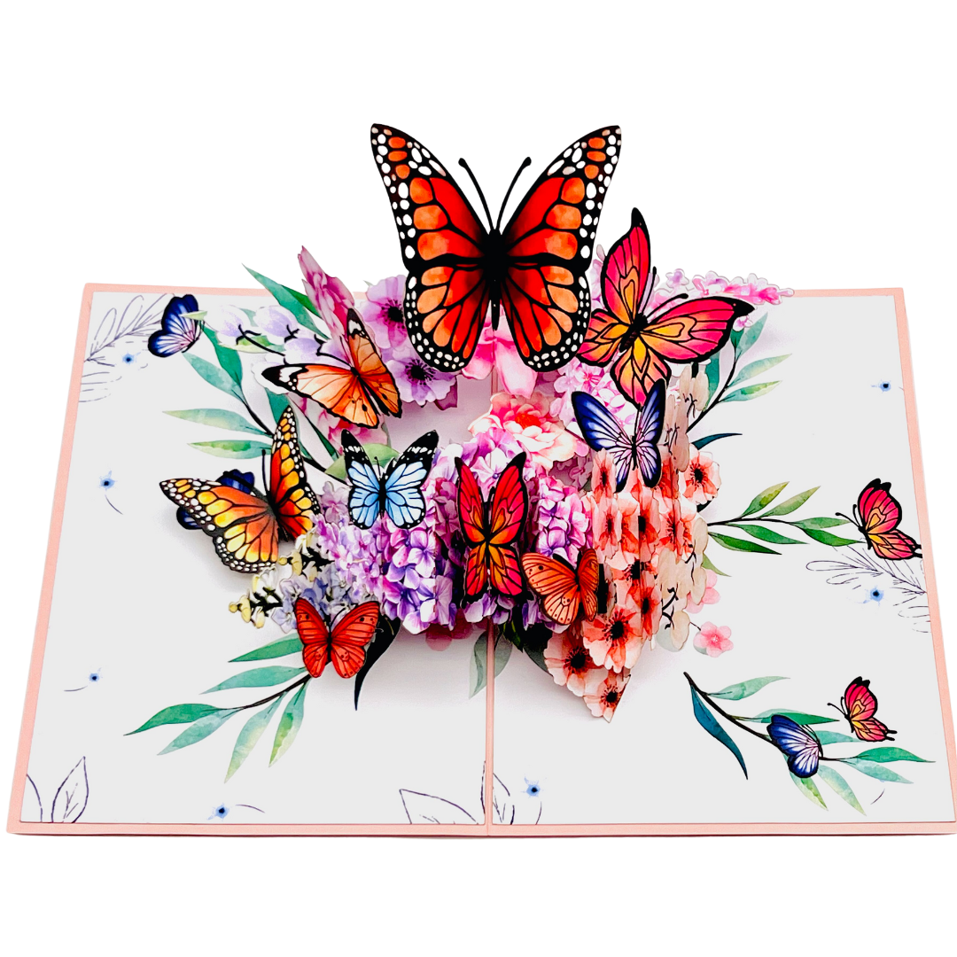 Butterflies pop up card, 3D butterflies and Hydrangea birthday pop up card, Thinking of you, Get well soon card, Mother's Day card